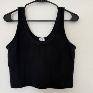 Aerie Women’s Black Cropped Tank Top Thick Cotton Crochet Cutout Basic Lounge XS